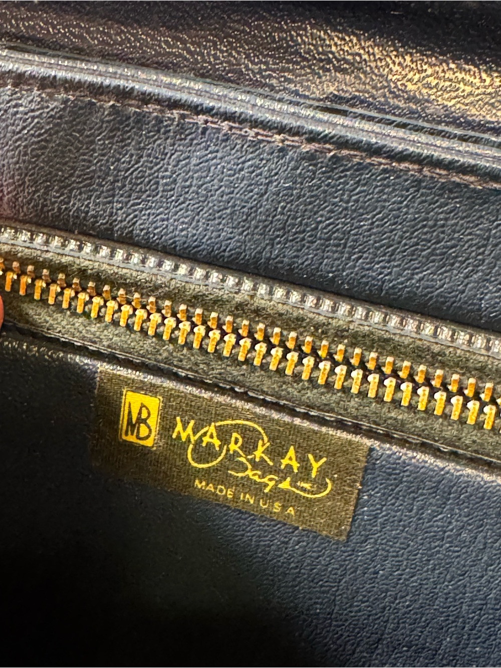 Vintage Dark Navy Blue Markay USA Leather Shoulder Bag Purse MINTY RARE - Picture 4 of 12